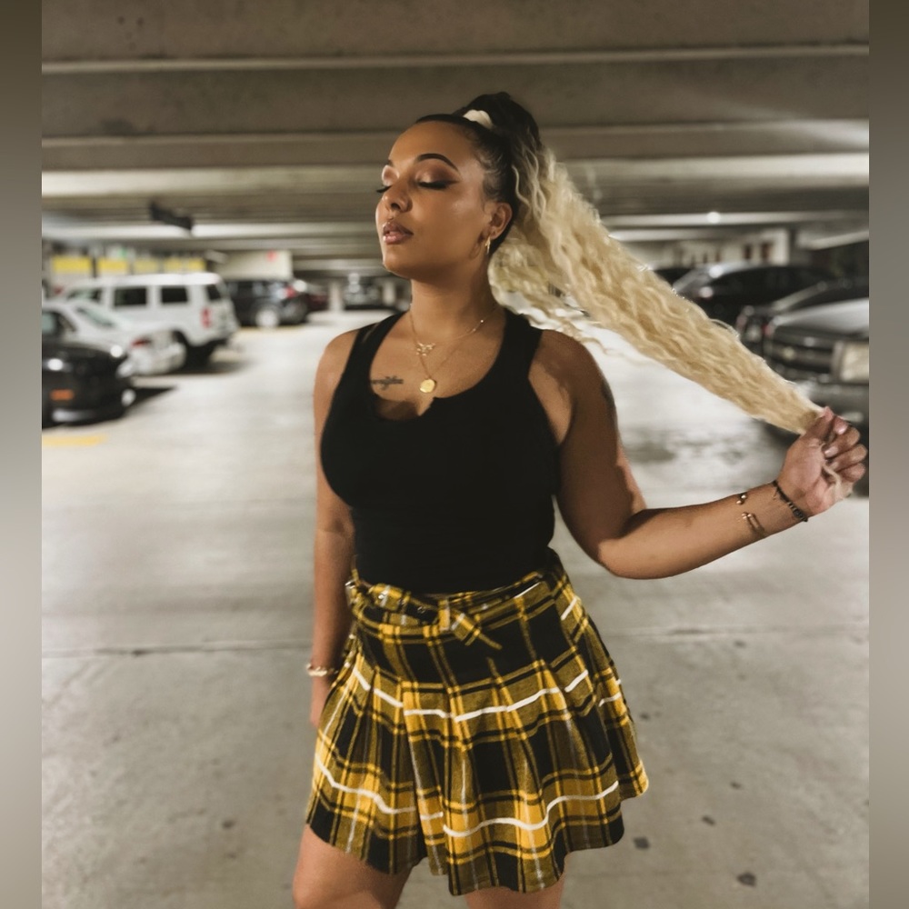Belted plaid skirt